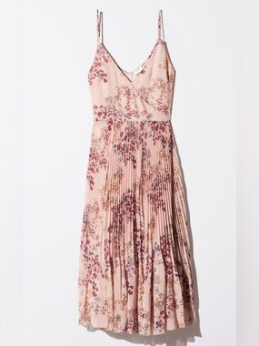 Wilfred Wrap Blush Pink Floral Pleated Midi Dress